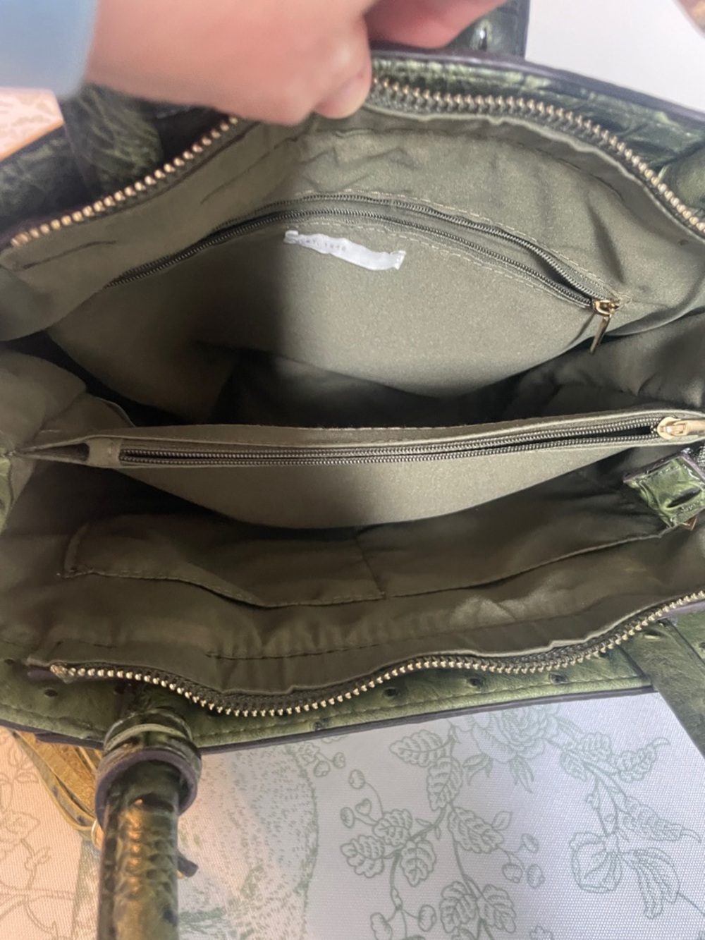 Olive Croc-Embossed Satchel Handbag - Picture 4 of 14